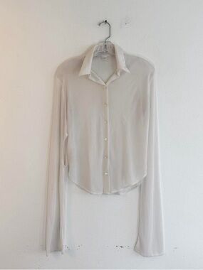 Helmut Lang White Button-Down Long Sleeve Shirt - Lightweight Collared Blouse